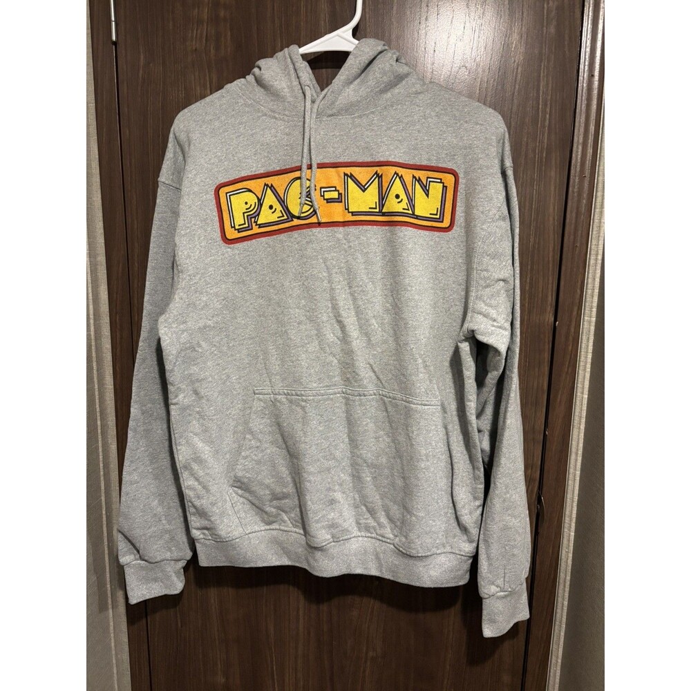 PAC-MAN Bandai Namco Entertainment Graphic Print Gray Pullover Hoodie Size M - Picture 1 of 6